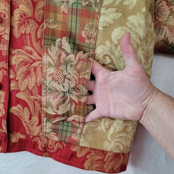 Vtg My Boyfriends Back Womens Denim Jacket Floral Patchwork Pattern Rose Buttons - Picture 9 of 16